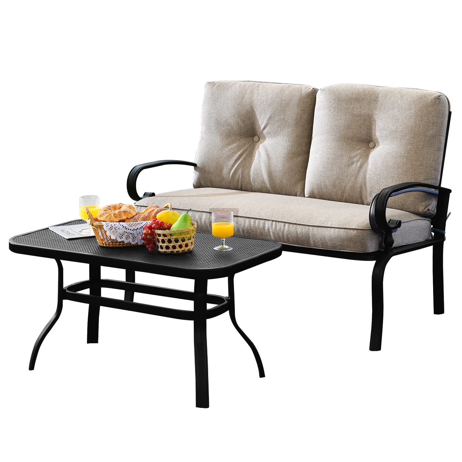 Patio Loveseat with Table Set - Tangkula